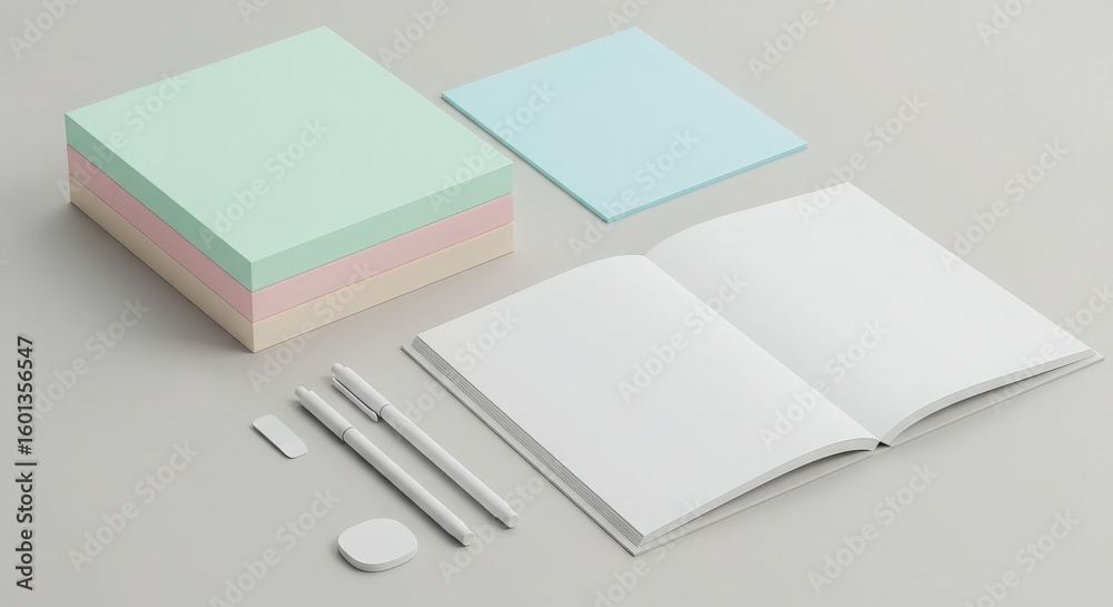 Fototapeta premium Minimalist Workspace with Stationery and Notebooks on Table