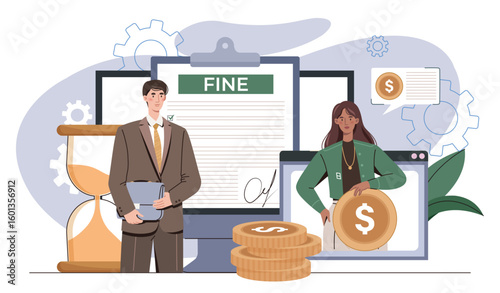 Business fine and penalty payment concept. Vector illustration