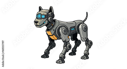Futuristic robotic dog with cybernetic features and tech gadgets in colorful design