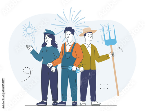Workers celebrating labor day together. Vector illustration