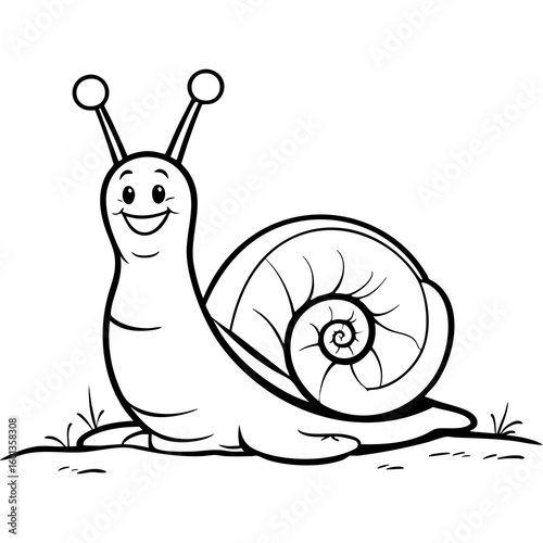 Adorable Cartoon Snail with Big Eyes and Detailed Spiral Shell