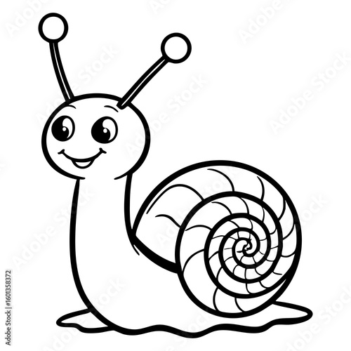 Friendly Cartoon Snail with Big Eyes and Smiling Face, Joyful Design