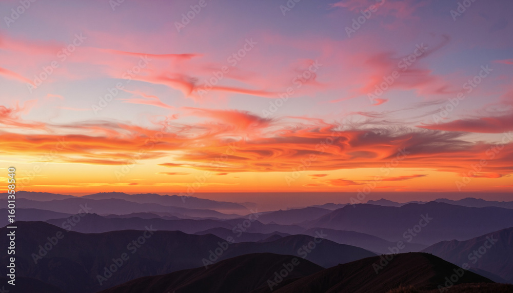 Fototapeta premium Captivating sunset over mountain range from high-altitude viewpoint, nature's beauty