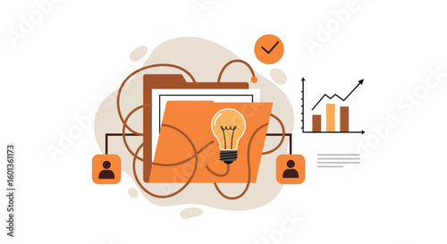 Innovative ideas concept with documents and graphs in flat design style