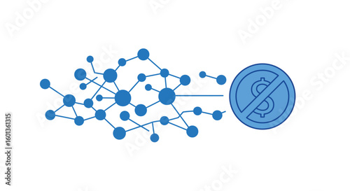 Network connections with prohibition sign: no financial transactions concept