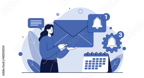 Businesswoman handling notifications and emails in a modern minimal design