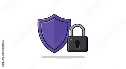 Secure purple shield and lock icon on white background