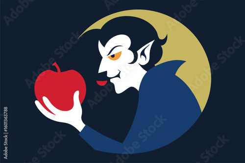 vampire biting into a spooky apple under moonlight