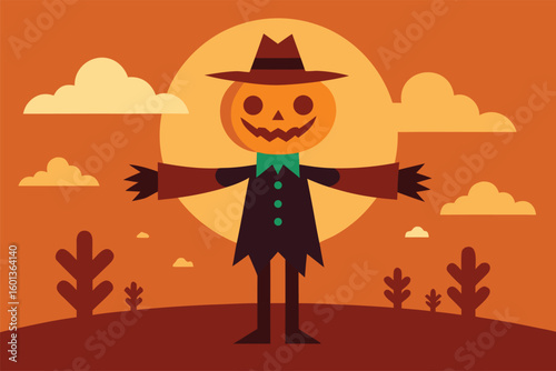 vintage halloween postcard with pumpkin fields and