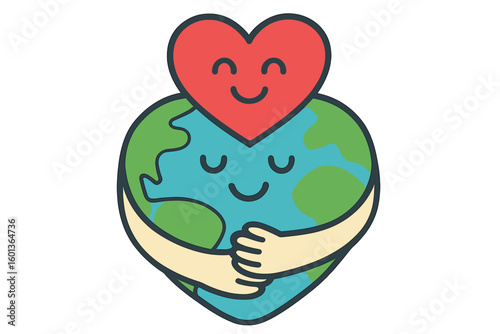 Global health awareness day symbolized by a hand drawn illustration of the Earth with a heart on a vector background