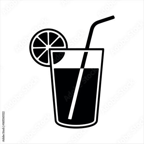 Black drink with citrus slice and straw glass beverage