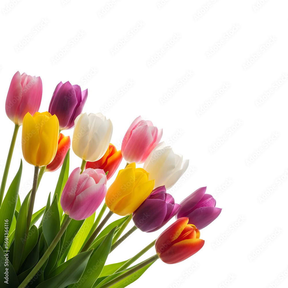 Obraz premium Vibrant bouquet of colorful tulips in full bloom bringing spring joy and natural beauty to any design project
