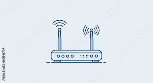 Minimalist flat design of wireless router with antennas and wifi symbols