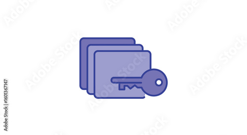 Secure access concept with key and folder in simple flat design