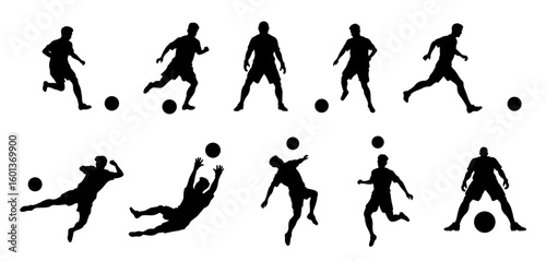 Wallpaper Mural Soccer or Football Player Silhouette Poses Clipart with Ball on a Transparent Background Torontodigital.ca