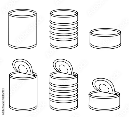 Blank Tin or Aluminum Can Outline Clipart Illustrations, with Open and Closed as well as Tall and Short Variations