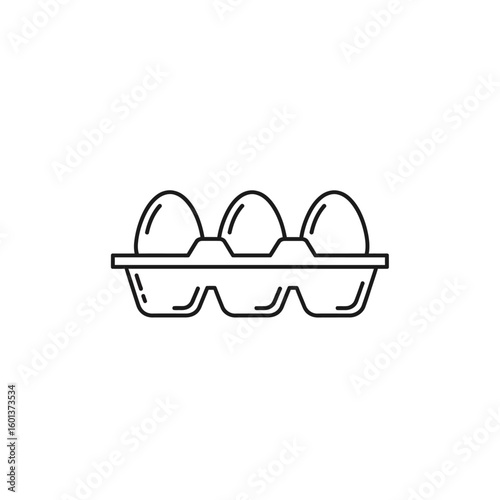Simple line drawing illustration of three eggs sitting in a cardboard egg carton, centered on a white background.