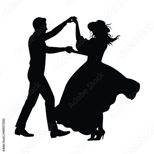 Silhouette of a Man and Woman Ballroom Dancing in Elegant Attire with Graceful Movement and Timeless Romance