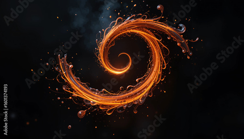 Abstract fiery swirl on a dark background for graphic design and art concept