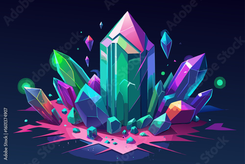Vibrant crystalline formations with glowing accents crystals gemstones