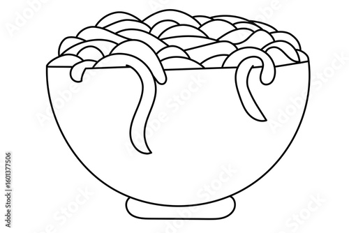 Italian spaghetti bowl, line art illustration of typical Italian food. Line art illustration