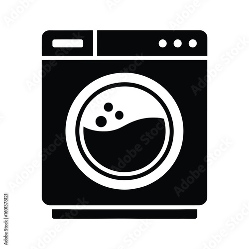 Washing machine silhouette vector icon laundry appliance front load washer machine black and white graphic design