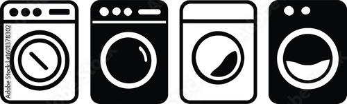 Washing machines laundry appliances silhouette vector icons set home appliance laundry room equipment design