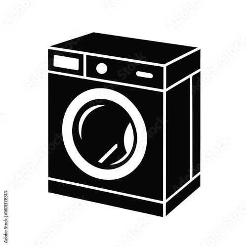 Washing machine appliance silhouette, laundry equipment home appliance front load washer black and white image