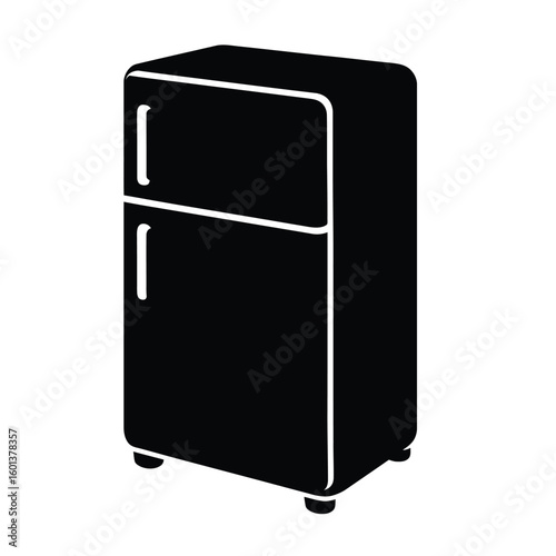 Black and white refrigerator freezer appliance for kitchen food storage and cooling vector illustration
