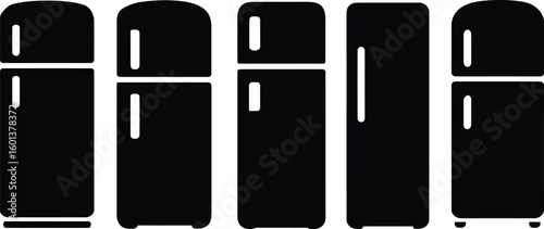 Refrigerator appliance silhouette vector icons set kitchen fridge freezer collection home appliance illustration