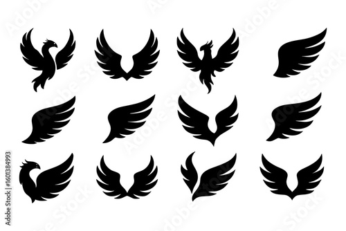 Silhouette collection of phoenix and wings: mythical and elegant bird designs