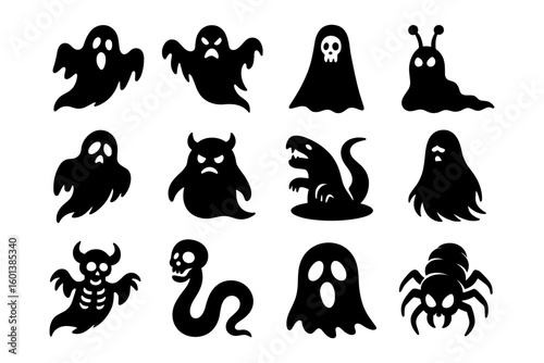 Spooky silhouette collection: ghosts, monsters, and creepy creatures for halloween designs