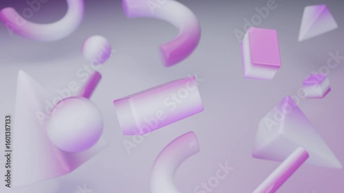 Abstract 3D Pastel purple 3d shapes floating. Gradient abstract 3D seamless loop - motion background for creative video project.