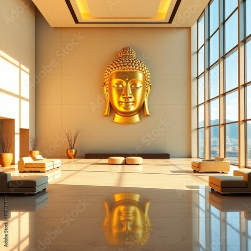 Grand Lobby with Golden Buddha and Panoramic Mountain ViewGrand Lobby with Golden Buddha and Panoramic Mountain View