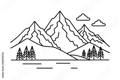Mountain Landscape Line Drawing