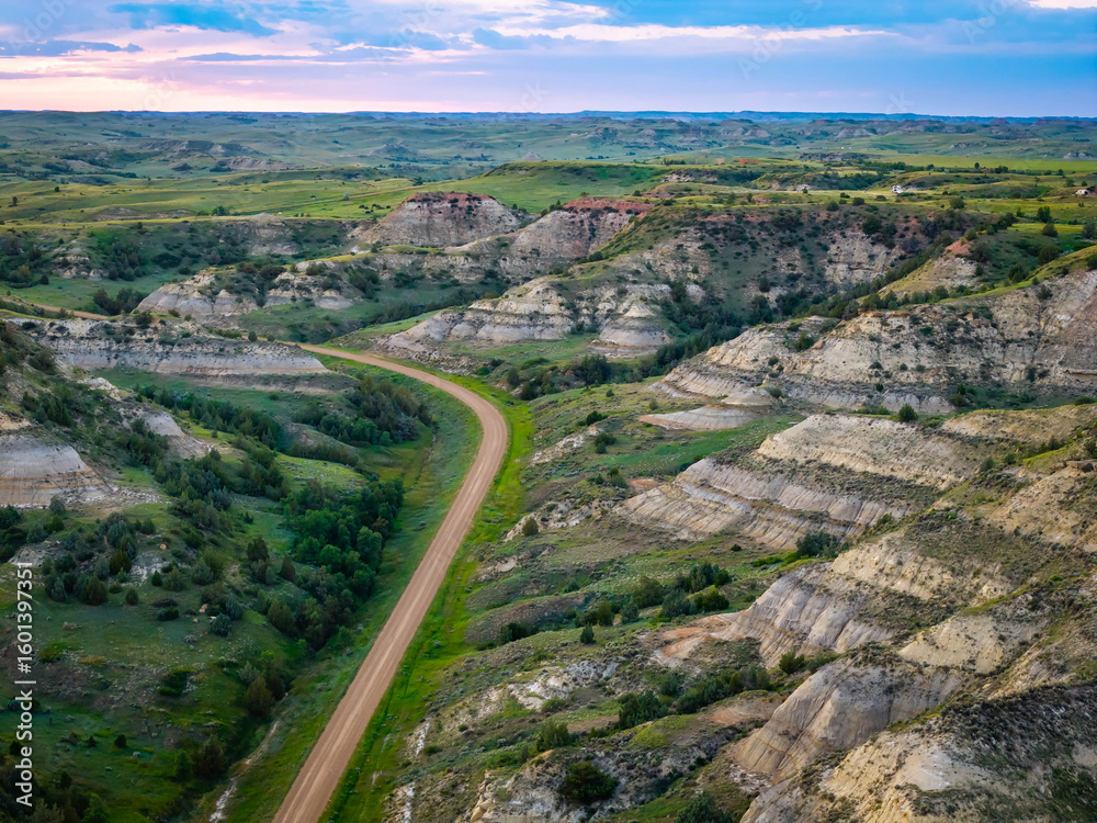 Fototapeta premium Scenic aerial view near Theodore Roosevelt National Park