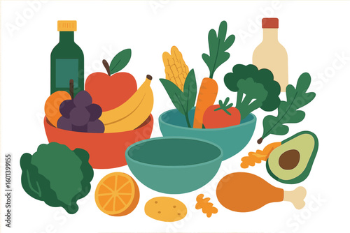 A collection of composting bins filled with kitchen scraps, fruits, and vegetables, representing a zero-waste lifestyle where all organic waste is recycled into compost for sustainable living
