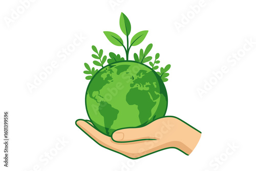 A 3D render cartoon vector illustration depicting the concept of sustainability or environmental protection, suitable for a website landing page or presentation slide layout, with a message to save