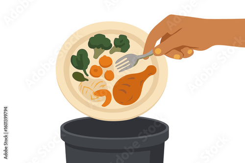 Concept illustration vector for International Awareness Day on Food Loss and Waste and World Food Day, emphasizing the importance of not wasting food