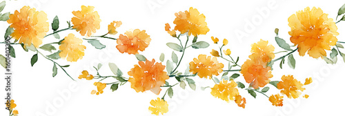 Seamless golden marigold vines in a delicate watercolour style