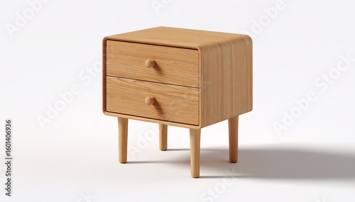 3D Rendered Wooden Bedside Table with Two Front Drawers — Minimalist Furniture Design on White Background