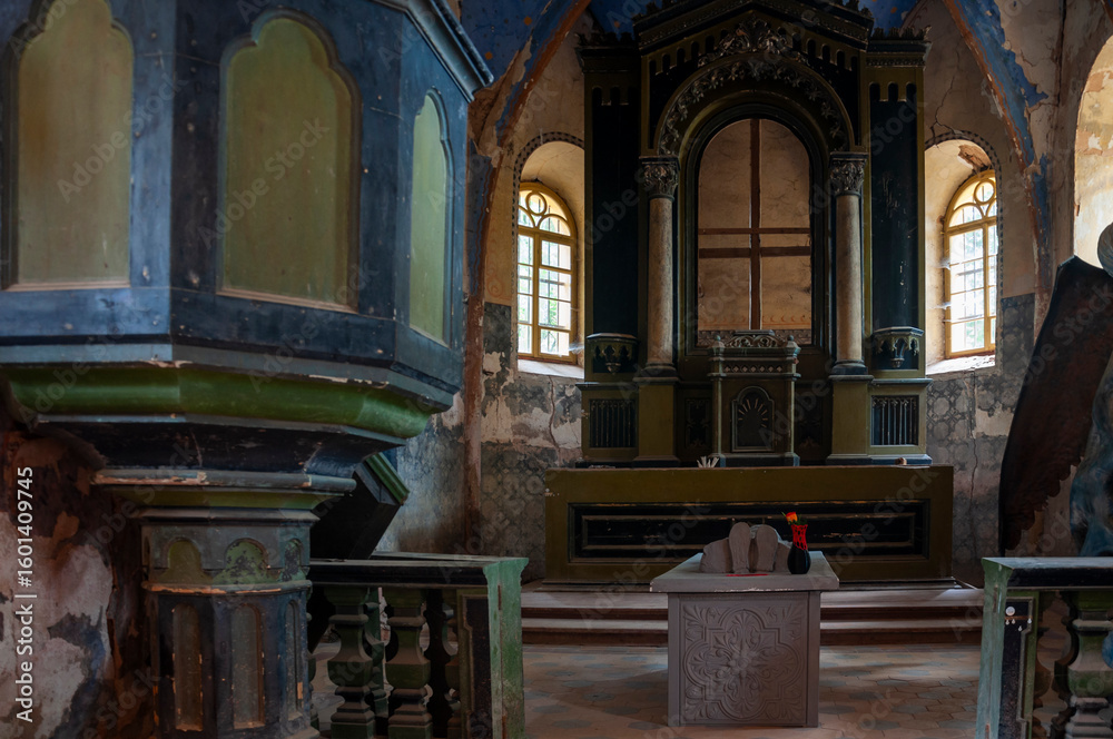 Fototapeta premium Abandoned Old Historic Ruined Decaying Stone Church