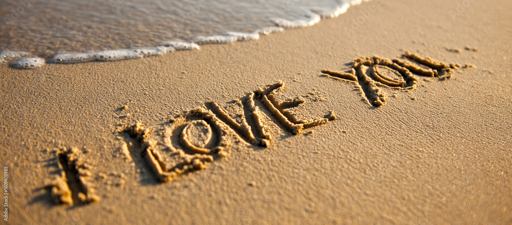 Fototapeta premium I LOVE YOU Written in Vertical Beach Sand Composition with Emotional Clarity