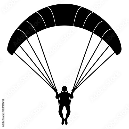 Parachutist descending with parachute open silhouette vector illustration