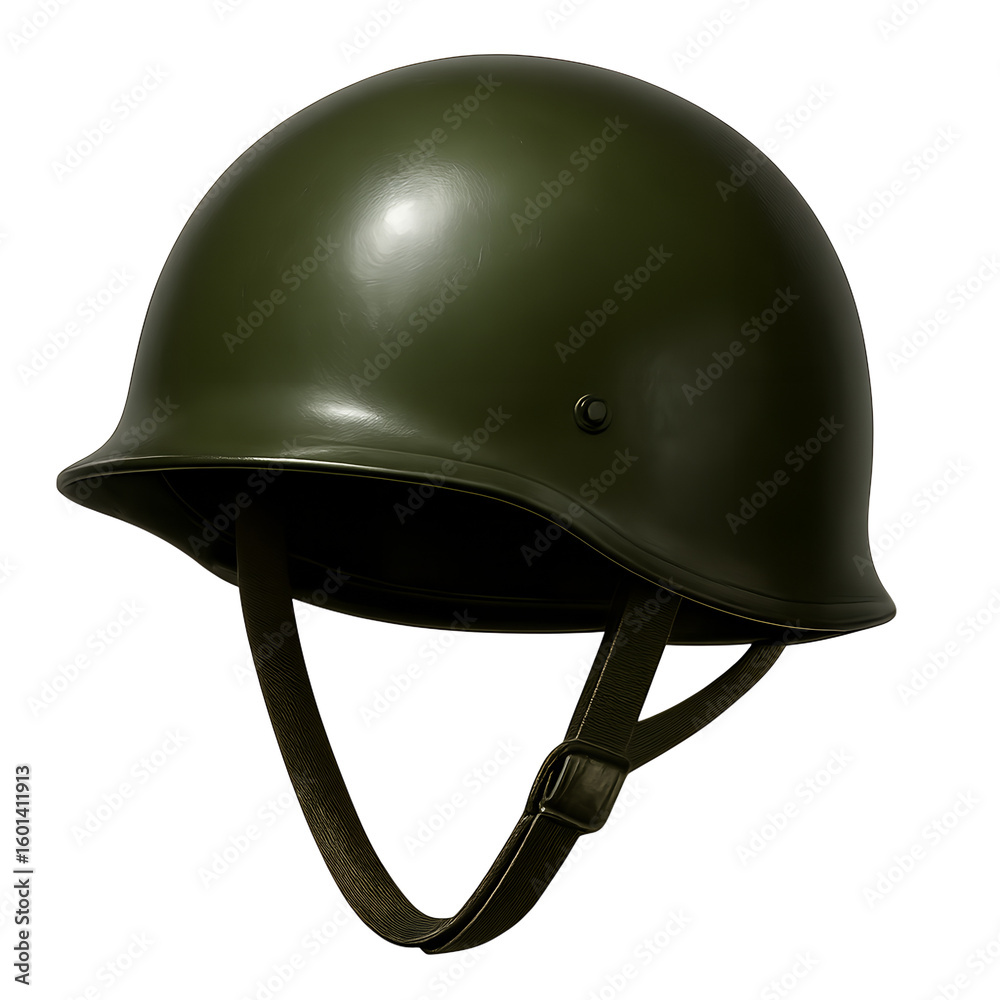 Fototapeta premium Military Helmet: A close-up studio shot of a classic olive-green military helmet, a symbol of protection and valor, isolated for impactful visual storytelling.