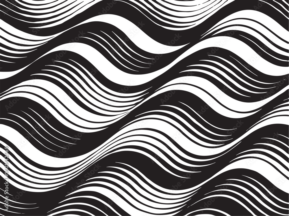 Obraz premium Bold Wavy Vector Stripe Illusion with Black and White Optical Wave Design