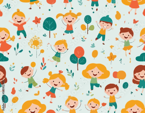 Cute Kids Vector Illustration – Happy Children Playing and Smiling
