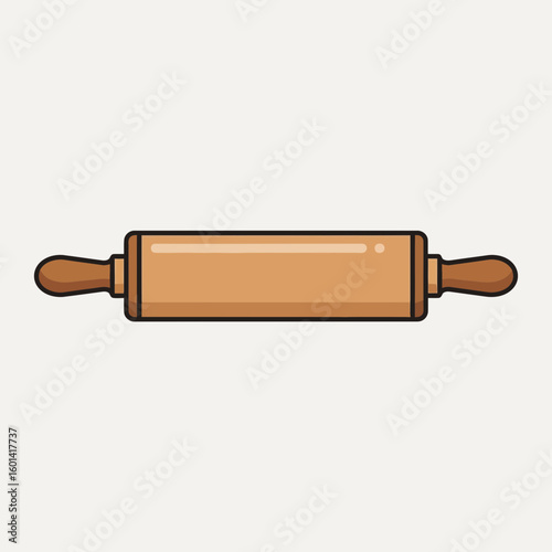 Rolling pin with wooden handles and barrel on a light background.