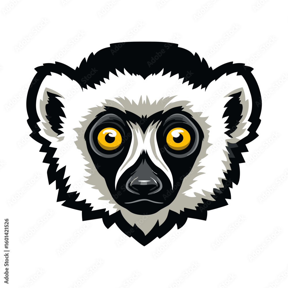 Obraz premium Lemur head illustration showcasing bright eyes and striking fur pattern, perfect for nature-themed projects or animal enthusiasts