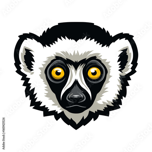 Lemur head illustration showcasing bright eyes and striking fur pattern, perfect for nature-themed projects or animal enthusiasts